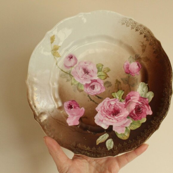 Vintage Antique 1800s 1900s Plate, CT Carl Tielsch Austria Pink and Brown Rose - Picture 9 of 10